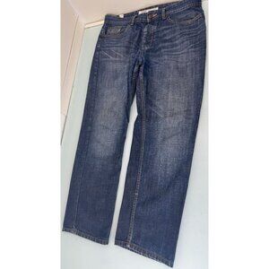 Burton Jeans Mens Size 34S 34X27 Dark Blue Denim Button Fly Straight Leg Mid Fit